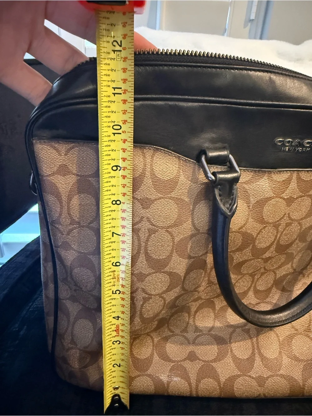 Coach Brown Signature Canvas Briefcase with Black Leather Trim